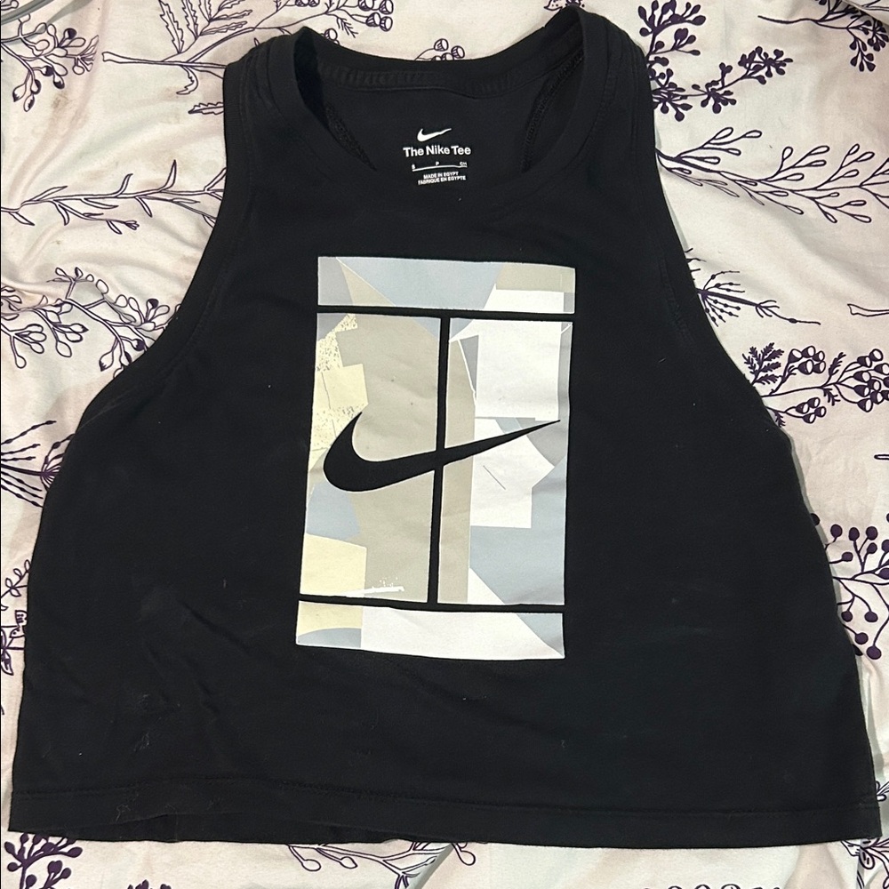 Nike Black and Gray Graphic Crop Top